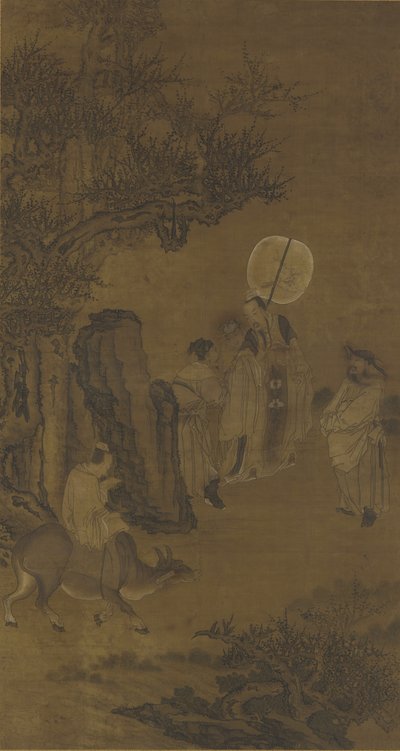 Statsminister Yang Su og den ivrige ungdommen, 1600-1700-tallet (blekk og farge på silkepanel) av Qing Dynasty Chinese School