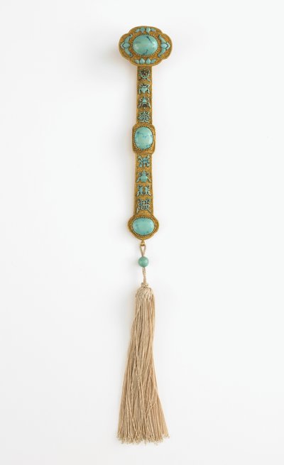 Ruyi septer, Qianlong regjeringstid (gull, turkis og silke) av Qing Dynasty Chinese School