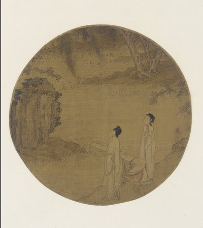 To kvinner med en qin (sitr) av Qing Dynasty Chinese School