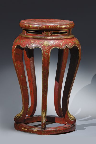 Jardinière (lakkert i rødt med gull, brun og grønn detalj) av Qing Dynasty Chinese School