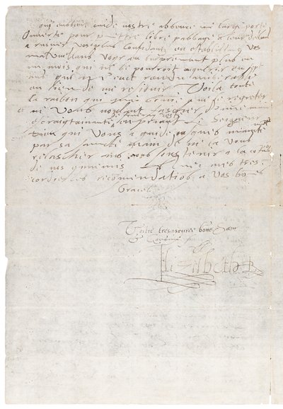 Brev på fransk fra Elizabeth I av England til Henrik av Navarra, senere Henrik IV av Frankrike, ca. 1585 av Queen Elizabeth I of England and