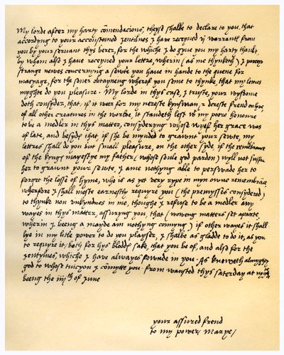 Brev fra dronning Mary I til Lord Seymour av Sudeley, 4. juni 1547. av Queen Mary I