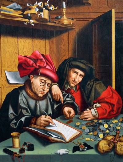 Pengeutlånere, rundt 1515, av Quinten Metsys (1466–1530), Nederland av Quentin Massys or Matsys