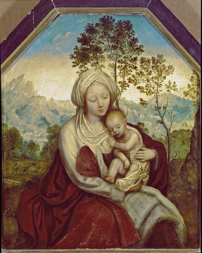 Madonna og barnet (tempera og olje på tre av Quentin Massys or Metsys