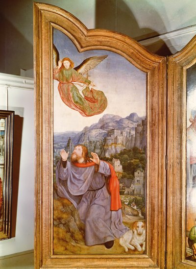 Det hellige slektskap, eller St. Annes altertavle, detalj på venstre panel som viser kunngjøringen til Joachim, 1509 av Quentin Massys or Metsys