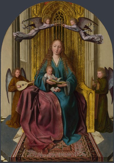 Jomfruen og barnet på tronen, med fire engler, ca. 1495 av Quentin Massys or Metsys