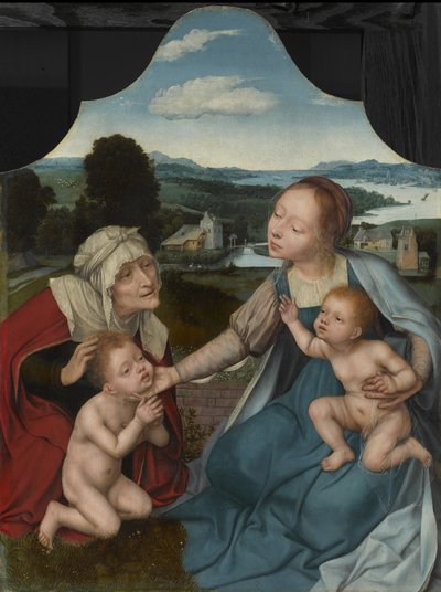 Jomfru og barn med de hellige Elizabeth og døperen Johannes, ca. 1520-25 av Quentin Massys or Metsys