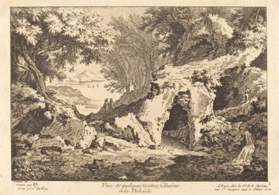 Utsikt over noen enslige grotter i Thebaide av Quentin Pierre Chedel after François Boucher