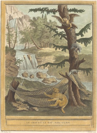 Le chat et le rat (Katten og rotten) av Quentin Pierre Chedel after Jean Baptiste Oudry