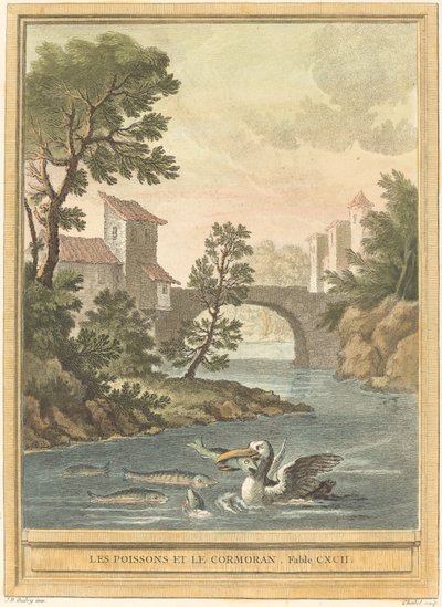 Fisken og skarven av Quentin Pierre Chedel after Jean Baptiste Oudry