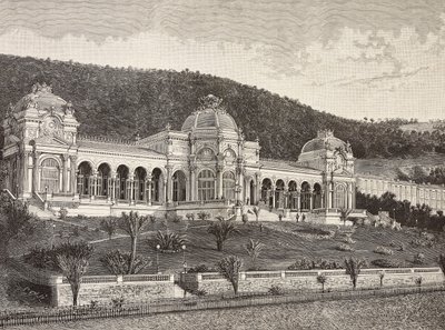 Kasino i Ospedaletti, Italia, gravering fra tegning av Quinto Cenni, fra L'Illustration Italiana, nr. 17, 27. april av Quinto Cenni