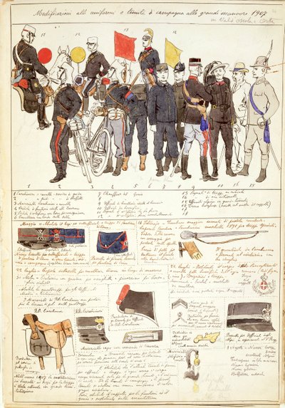 Uniforme varianter av Great Maneuvers-kampanjen til Kingdom of Italy, fargeplate av Quinto Cenni av Quinto Cenni