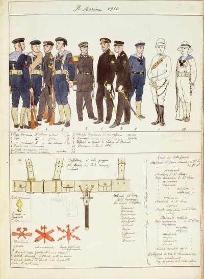 Uniformer og utstyr fra Royal Navy of Kingdom of Italy, fargeplate av Quinto Cenni av Quinto Cenni