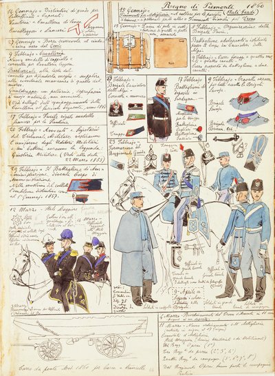 Uniformer og merker fra Kingdom of Sardinia av Quinto Cenni, fargeplate av Quinto Cenni