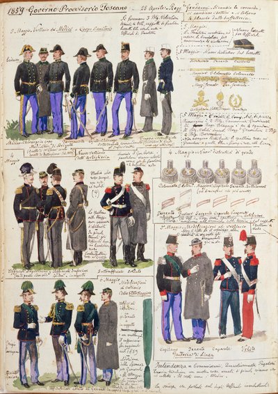 Uniformer og merker fra den provisoriske regjeringen i Toscana av Quinto Cenni, fargeplate av Quinto Cenni