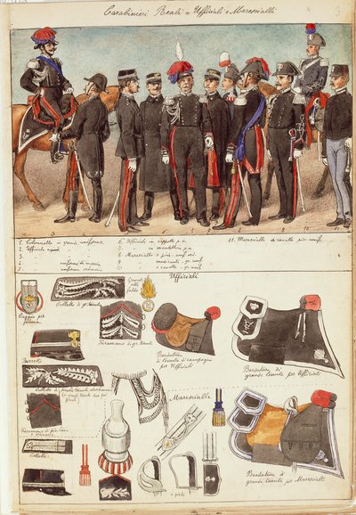 Uniformer av Royal Carabinieri, offiserer og underoffiserer fra Kingdom of Italy, fargeplate av Quinto Cenni av Quinto Cenni