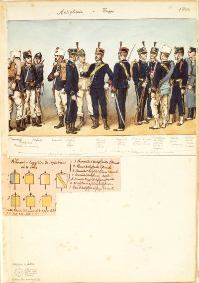 Uniformer av artilleritropp fra Kingdom of Italy, fargeplate av Quinto Cenni av Quinto Cenni