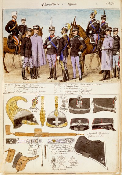 Uniformer av kavalerioffiserer fra Kingdom of Italy, fargeplate av Quinto Cenni av Quinto Cenni