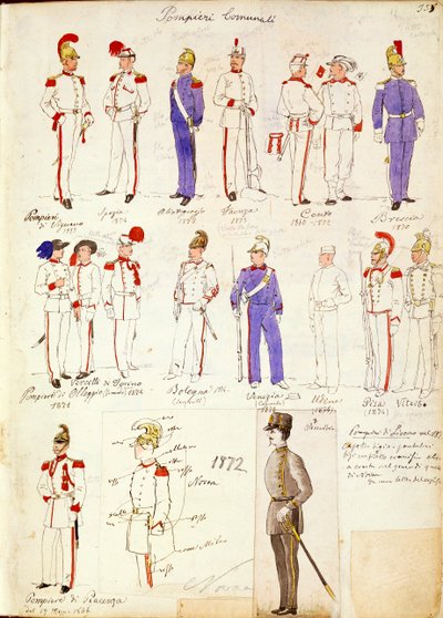 Uniformer av kommunale brannmenn i Kingdom of Italy av Quinto Cenni, fargeplate av Quinto Cenni