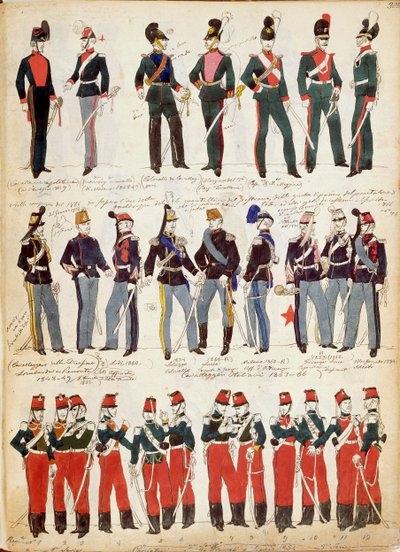 Ulike italienske uniformer i vanlig bruk rundt 1860 av Quinto Cenni, fargeplate av Quinto Cenni