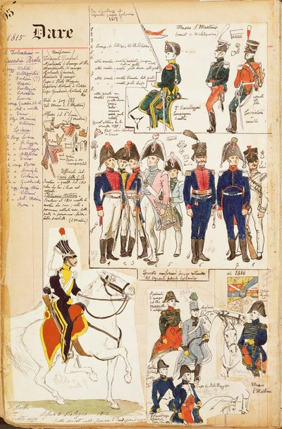 Ulike uniformer, av Quinto Cenni, fargeplate, ca 1815 av Quinto Cenni