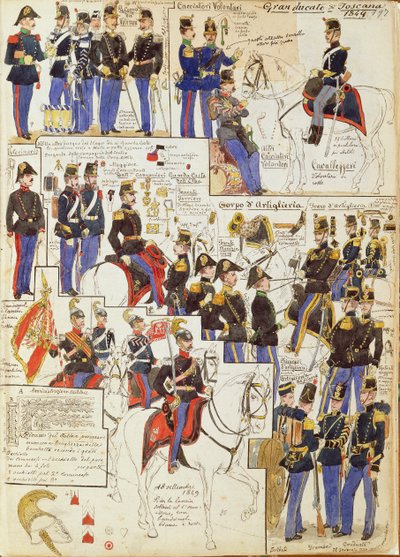 Ulike uniformer fra Storhertugdømmet Toscana av Quinto Cenni, fargeplate av Quinto Cenni