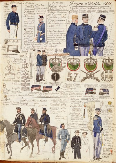 Ulike uniformer fra Kingdom of Italy av Quinto Cenni, fargeplate av Quinto Cenni