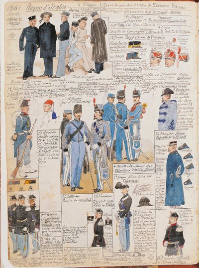 Ulike uniformer fra Kingdom of Italy av Quinto Cenni, fargeplate av Quinto Cenni
