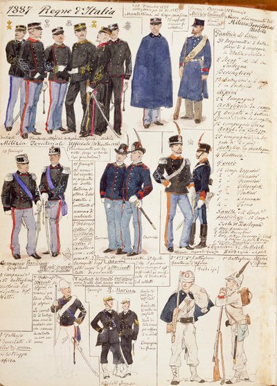 Ulike uniformer fra Kingdom of Italy, fargeplate av Quinto Cenni av Quinto Cenni