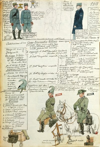 Ulike uniformer fra Kingdom of Italy, fargeplate av Quinto Cenni av Quinto Cenni