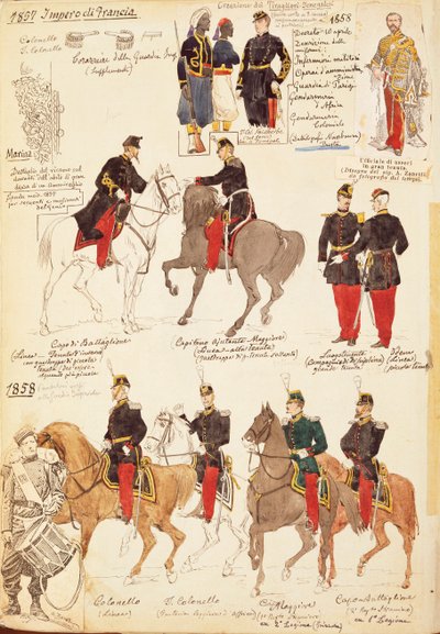 Ulike uniformer fra kongeriket Frankrike, av Quinto Cenni, fargeplate av Quinto Cenni