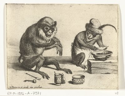 En ape lager en bandasje Ulike selskaper av menneskeliv presentert av aper (serietittel) apespillet i verden (serietittel) av Quirin Boel
