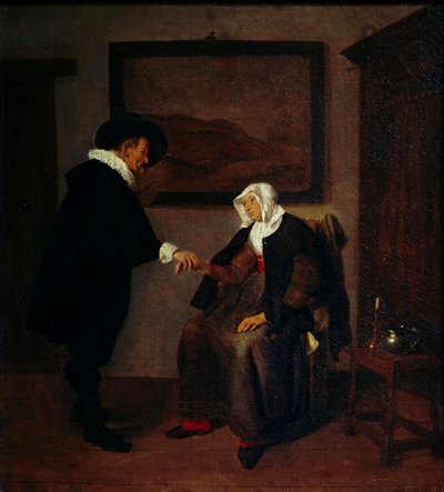 Konsultasjonsmaleri av Quiringh Gerritsz Van Brekelenkam (ca. 1620-1668). Søn 0,57x0,52 m av Quiringh Gerritsz. van Brekelenkam