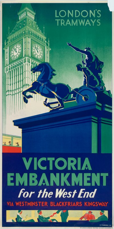 'Victoria Embankment', London County Council LCC Tramways-plakat, 1932 av RF Fordred