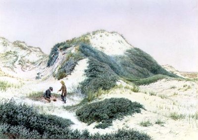 Blant sandbakkene ved Hightown 1885 (akvarell) av R.H. Rutherford