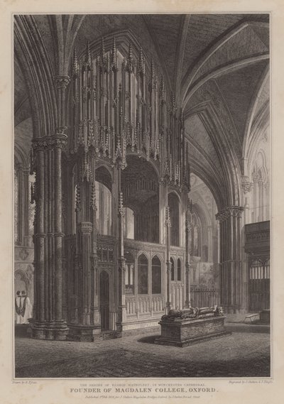 Helligdommen til biskop Waynflete, grunnlegger av Magdalen College, Oxford, i Winchester Cathedral (gravering) av R. (after) Essex