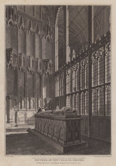 Grav og sang til William av Wykeham, grunnlegger av New College, Oxford, i Winchester Cathedral (gravering) av R. (after) Essex