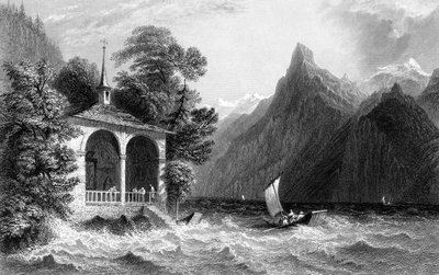 Forteller Chapel, Lake Uri, Sveits, 1836. av R. Wallis
