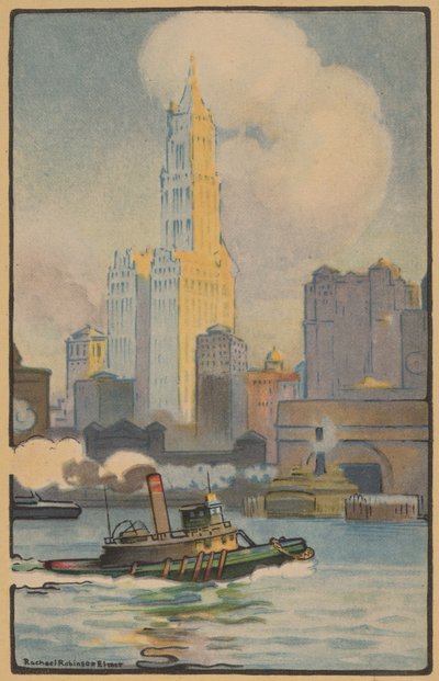Woolworth-bygningen fra fergen, 1914. av Rachael Robinson Elmer