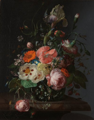 Stilleben med blomster på en marmorbordplate av Rachel Ruysch