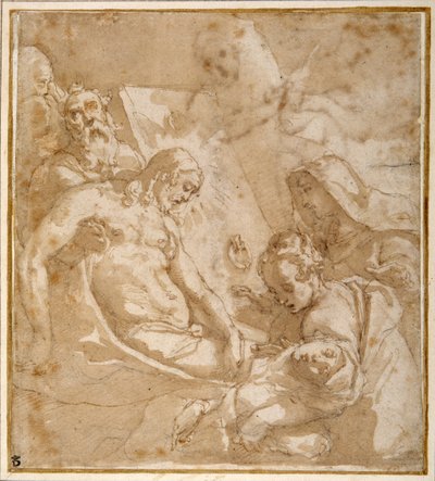 The Entombment (penn og blekk med vask og gouache, over kritt, på papir) av Raffaellino da Reggio (c.1550 78)