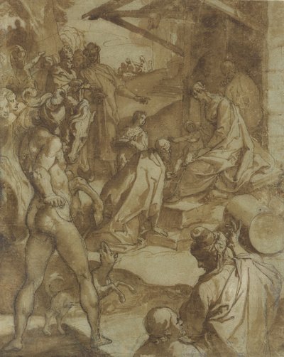 The Adoration of the Magi, 1550-78. av Raffaellino da Reggio