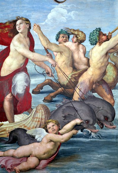 Galatea, detalj av havmenn og delfiner, 1506 freskomaleri av 56473 av Raffaello Sanzio Raphael