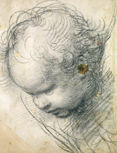 Hodet til en kjerub (svart kritt og kull på papir) av Raffaello Sanzio Raphael