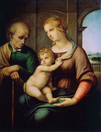 Den hellige familie, eller Madonna med den skjeggløse Joseph, c1506 av Raffaello Sanzio Raphael