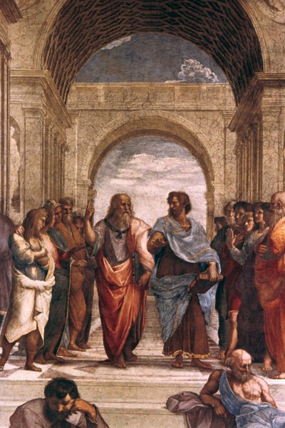 Skolen i Athen, detalj av Platon og Aristoteles, 1508-1511 av Raffaello Sanzio Raphael