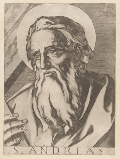 Saint Andrew St. Andrew (tittel på objekt) Kristus, Maria og de tolv apostelen (serietittel) The Sacred Apostolic College (serietittel) av Raffaello Schiaminossi
