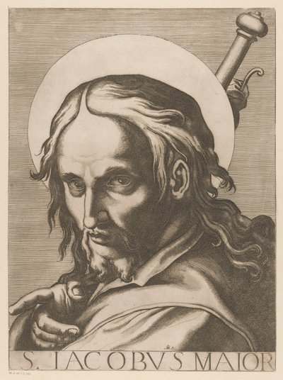 Heilige Jakobus de Meerdere St. James the Greater (tittel på objekt) Kristus, Maria og de tolv apostelen (serietittel) The Sacred Apostolic College (serietittel) av Raffaello Schiaminossi