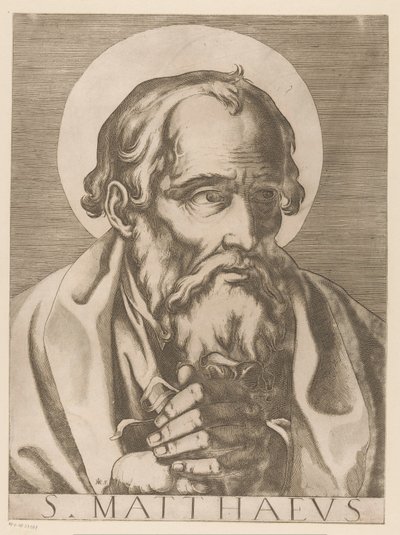 Saint Matteus S. Matthaeus (tittel på objekt) Kristus, Maria og de tolv apostlene (serietittel) Il sacrato collegio apostolico (serietittel) av Raffaello Schiaminossi
