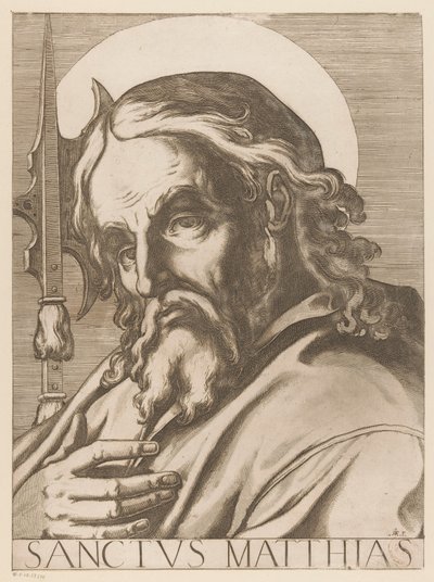 Saint Matteus Saint Matthias (tittel på objekt) Kristus, Maria og de tolv apostelen (serietittel) The Sacred Apostolic College (serietittel) av Raffaello Schiaminossi